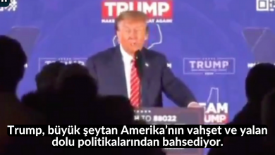 Trump, büyük şeytan Amerika’nın vahşet ve yalan dolu politikalarından bahsediyor. 34