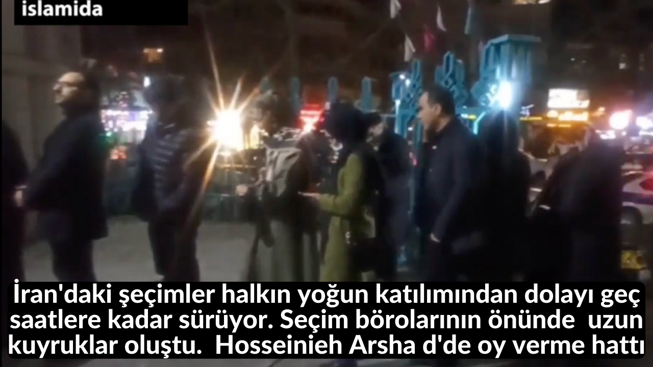İran'daki şeçimler halkın yoğun katılımından dolayı geç saatlere kadar sürüyor. Seçim börolarının önünde uzun kuyruklar oluştu. Hosseinieh Arsha d'de oy verme hattı 17