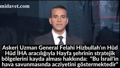 Askeri Uzman General Felahi Hizbullah'ın Hüd Hüd İHA aracılığıyla Hayfa şehrinin stratejik bölgelerini kayda alması hakkında: "Bu İsrail'in hava savunmasında acziyetini göstermektedir" 13
