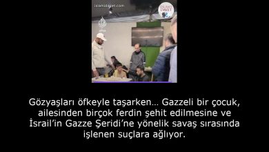 Gözyaşları öfkeyle taşarken… Gazzeli bir çocuk, ailesinden birçok ferdin şehit edilmesine ve İsrail’in Gazze Şeridi’ne yönelik savaş sırasında işlenen suçlara ağlıyor. 60