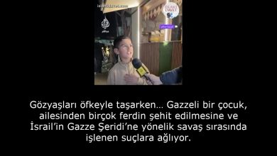Gözyaşları öfkeyle taşarken… Gazzeli bir çocuk, ailesinden birçok ferdin şehit edilmesine ve İsrail’in Gazze Şeridi’ne yönelik savaş sırasında işlenen suçlara ağlıyor. 58