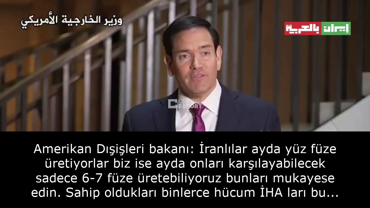 Amerikan Dışişleri bakanı: İranlılar ayda yüz füze üretiyorlar biz ise ayda onları karşılayabilecek sadece 6-7 füze üretebiliyoruz bunları mukayese edin. Sahip oldukları binlerce hücum İHA ları bu füzelerin dışında 45