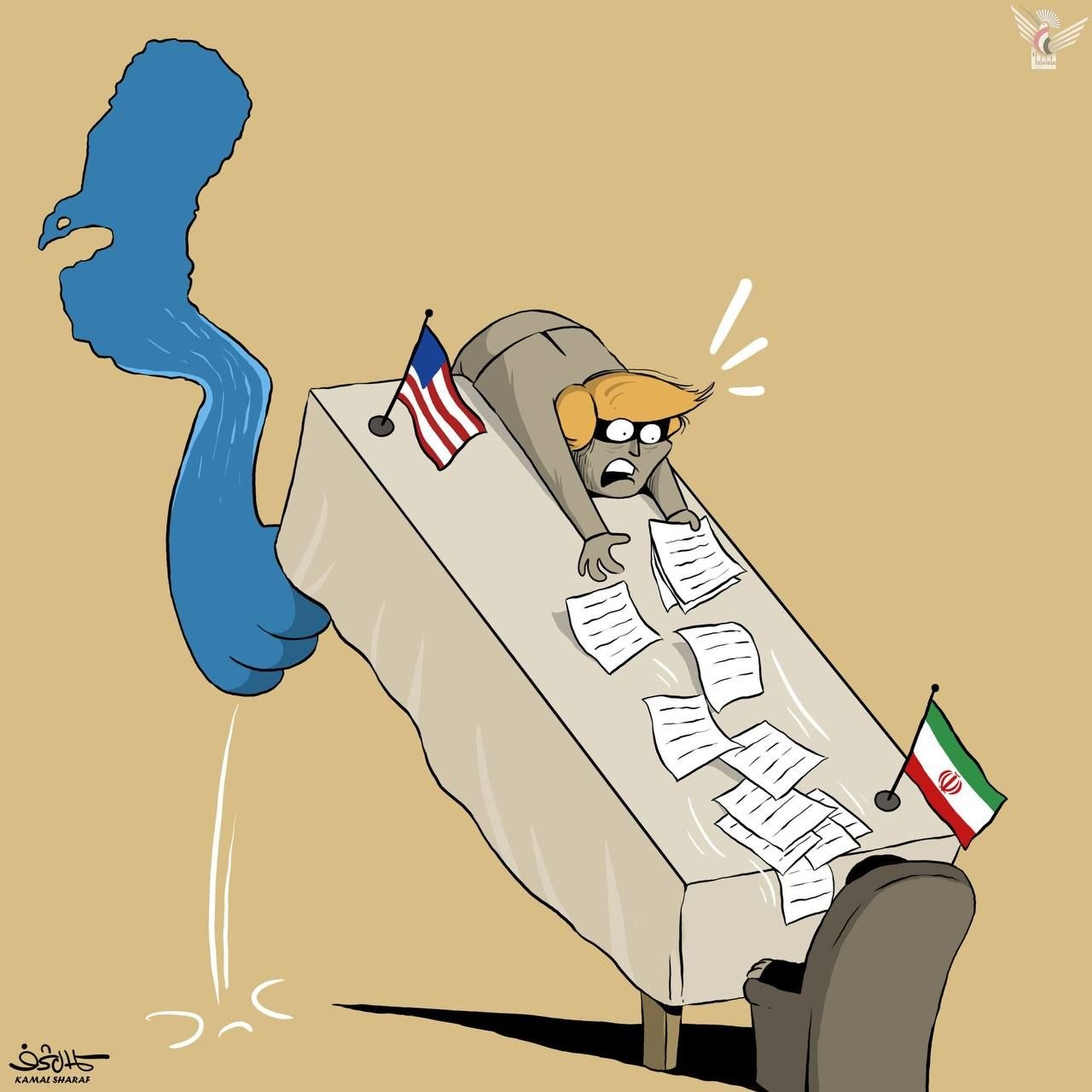 Yemenli sanatçı Kemal Sharaf'ın düşmekte olan narsist terörist hakkında farklı karikatürü