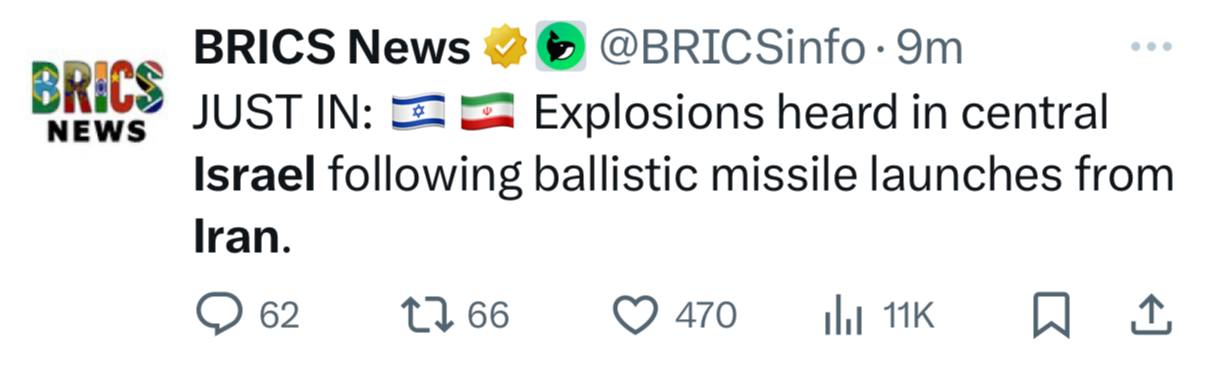 BRICS Haberleri: İran'dan fırlatılan balistik füze sonrası İsrail'in merkezinde patlama meydana geldi