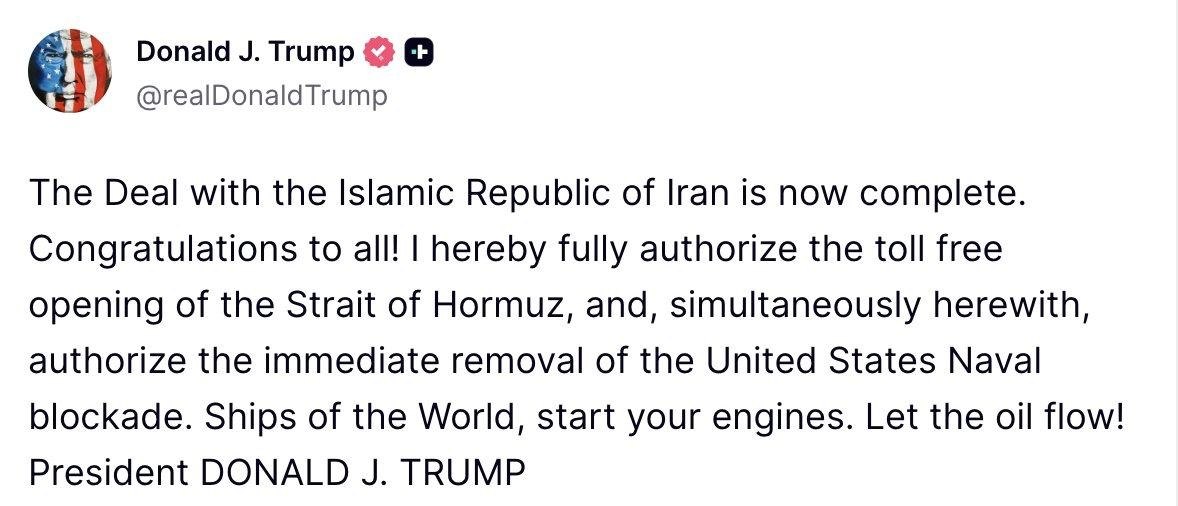 Trump: İran İslam Cumhuriyeti ile anlaşma artık tamamlandı. Herkese tebrikler!