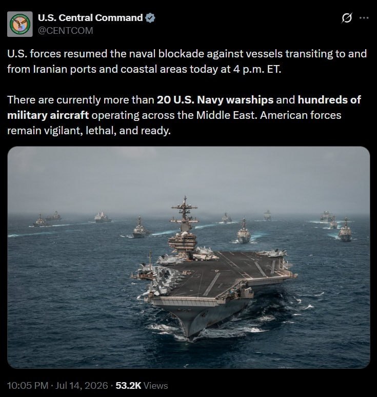 CENTCOM, İran'ın deniz ablukasının başladığını doğruladı.