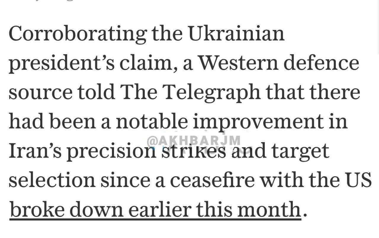 Telegraph, bir savunma kaynağına atıfta bulunarak: Bu ayın başlarında Amerika ile ateşkesin sona ermesinden bu yana, İran'ın saldırılarının doğruluğu ve hedeflerin seçimi önemli ölçüde iyileşti.