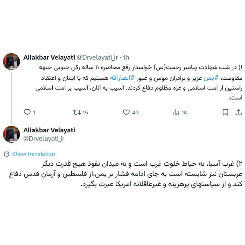 Velayeti: Suudi Arabistan, Amerika'nın Maliyetli Politikalarından Ders Almalıdır