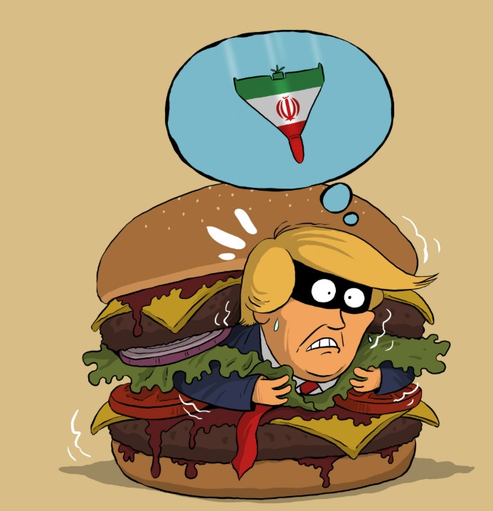 Karikatür - Trump, İran korkusuyla bir yemek kamyonunun içinde saklanıyor.