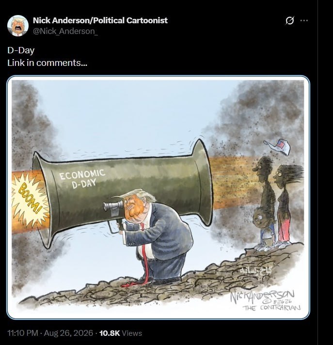 Amerikalı karikatürist ve Pulitzer ödülü sahibi Nick Anderson'ın, Trump'ın İran'a karşı yeni ekonomik kampanyasına yönelik tepkisi.