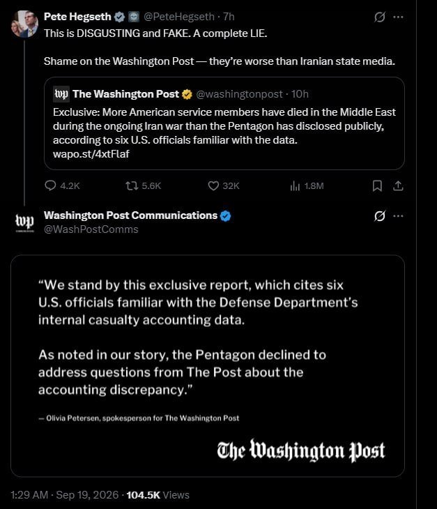ABD Savunma Bakanı: Washington Post’un İran savaşıyla ilgili bilgileri yalan
